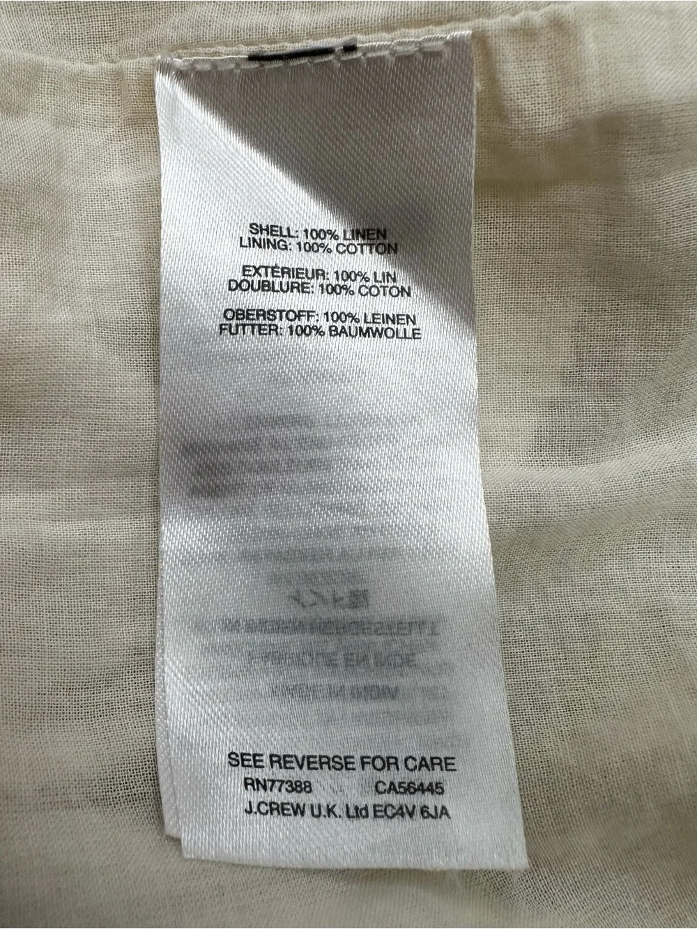 J. Crew 100% Linen Beige Button-Back Shift Dress, Size XXSP